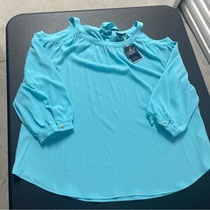 Kaari Blue XL Bright Turquoise Cold-Shoulder Blouse NWT